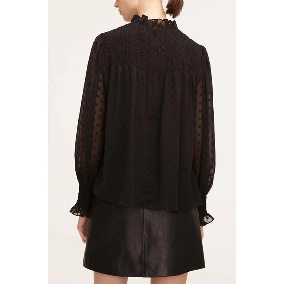 Rebecca Taylor Blouse Mock Neck Top Puff Sleeve Black Size XS New With Tag - Picture 2 of 4